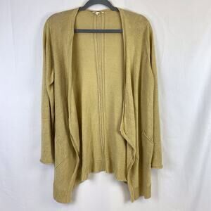 EILEEN FISHER 100% Linen Knit Open Front Cardigan Beige Pockets Size M P